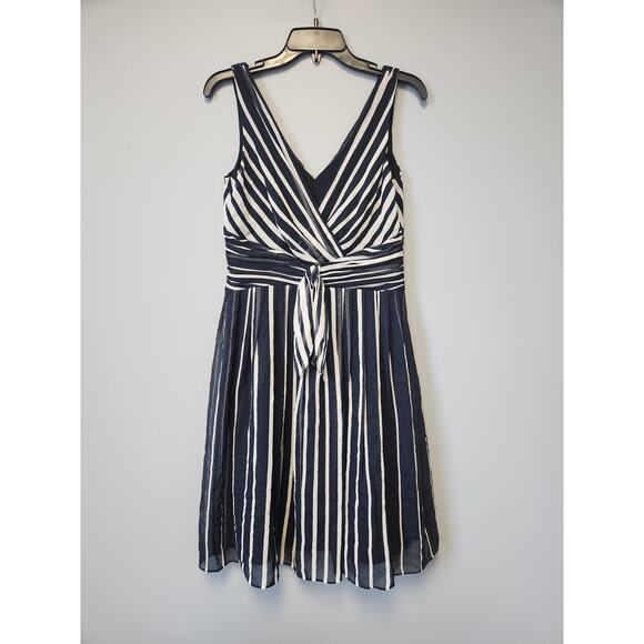 NWT Ann Taylor 100% Silk Sleeveless Blue & White Stripe Nautical Dress 6 - Picture 1 of 4